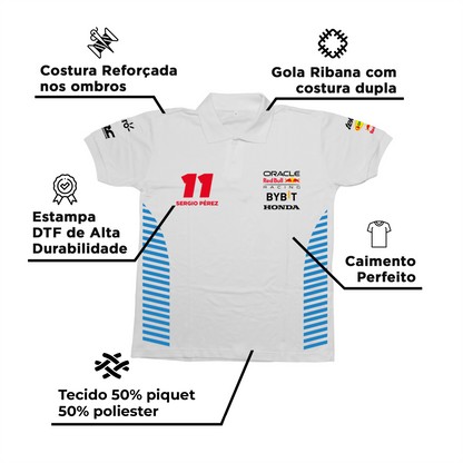 Camisa Polo Sergio Perez Red Bull Racing 2024 Branca