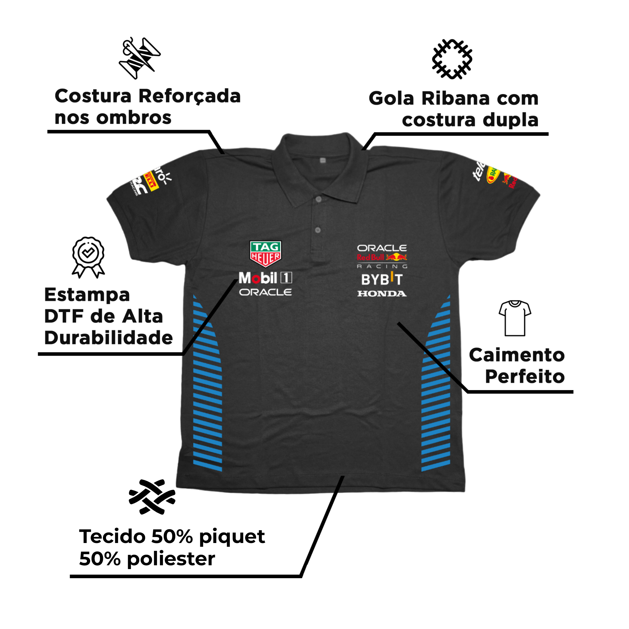 Camisa Polo Red Bull Racing 2024 Preta