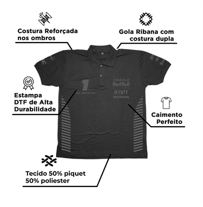 Camisa Polo Max Vertsappen Red Bull Racing 2024 All Black