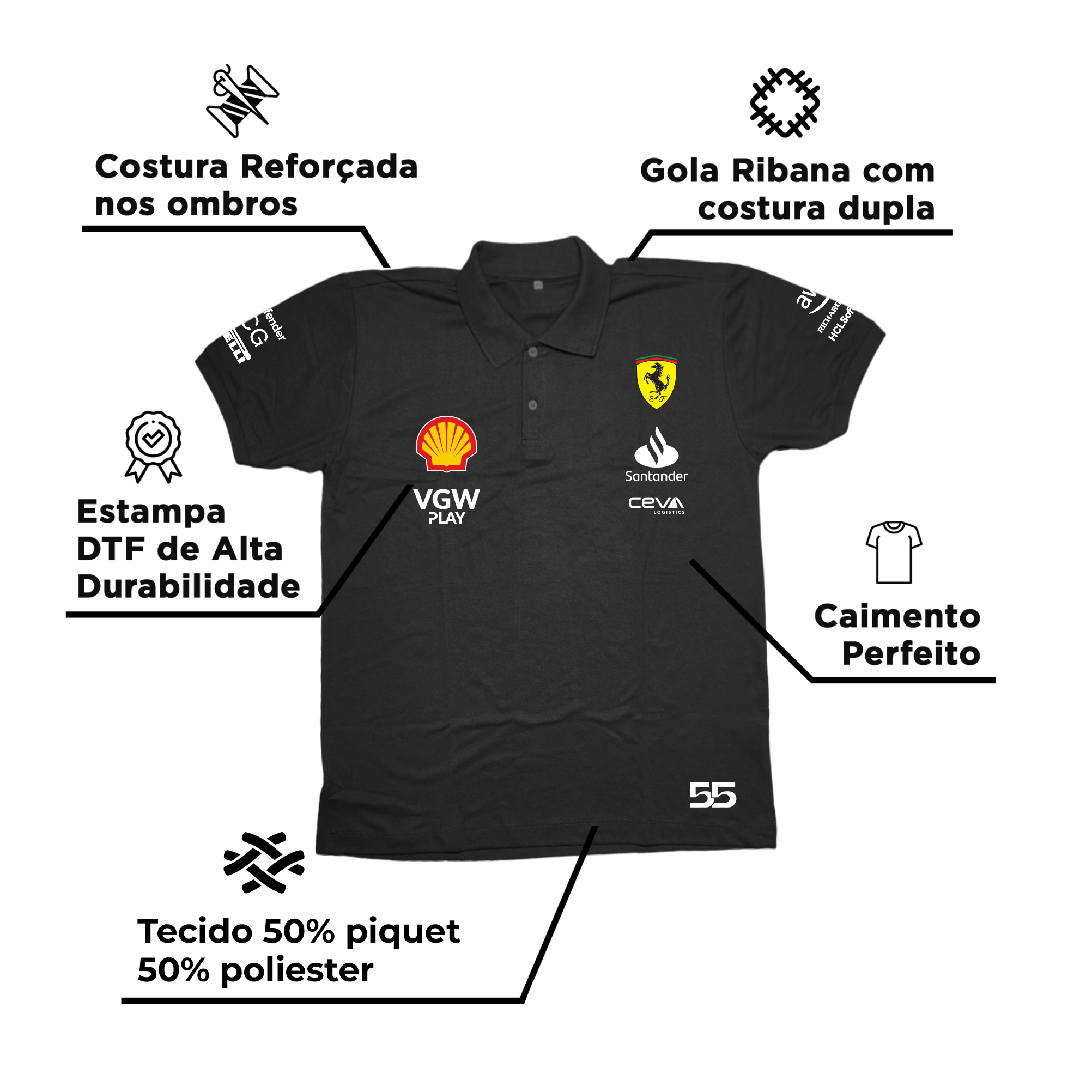 Camisa Polo Carlos Sainz Ferrari 2024 Preta