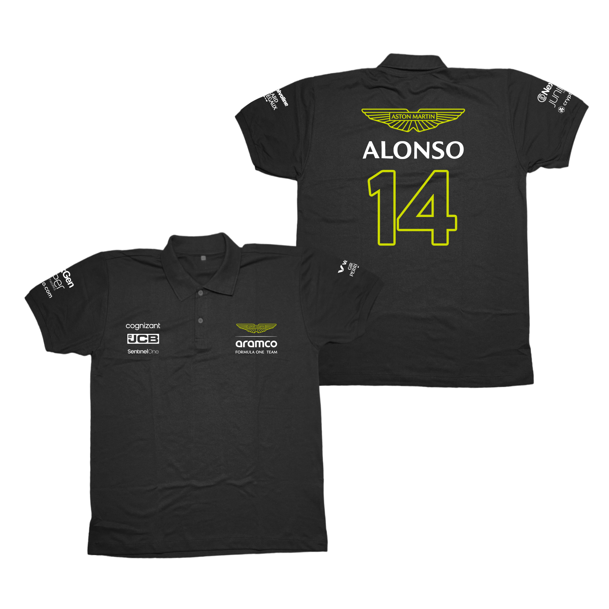 Camisa Polo Fernando Alonso Aston Martin 2024 Preta