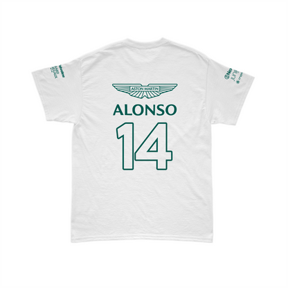 Camiseta Algodão Fernando Alonso Aston Martin 2024 Branca