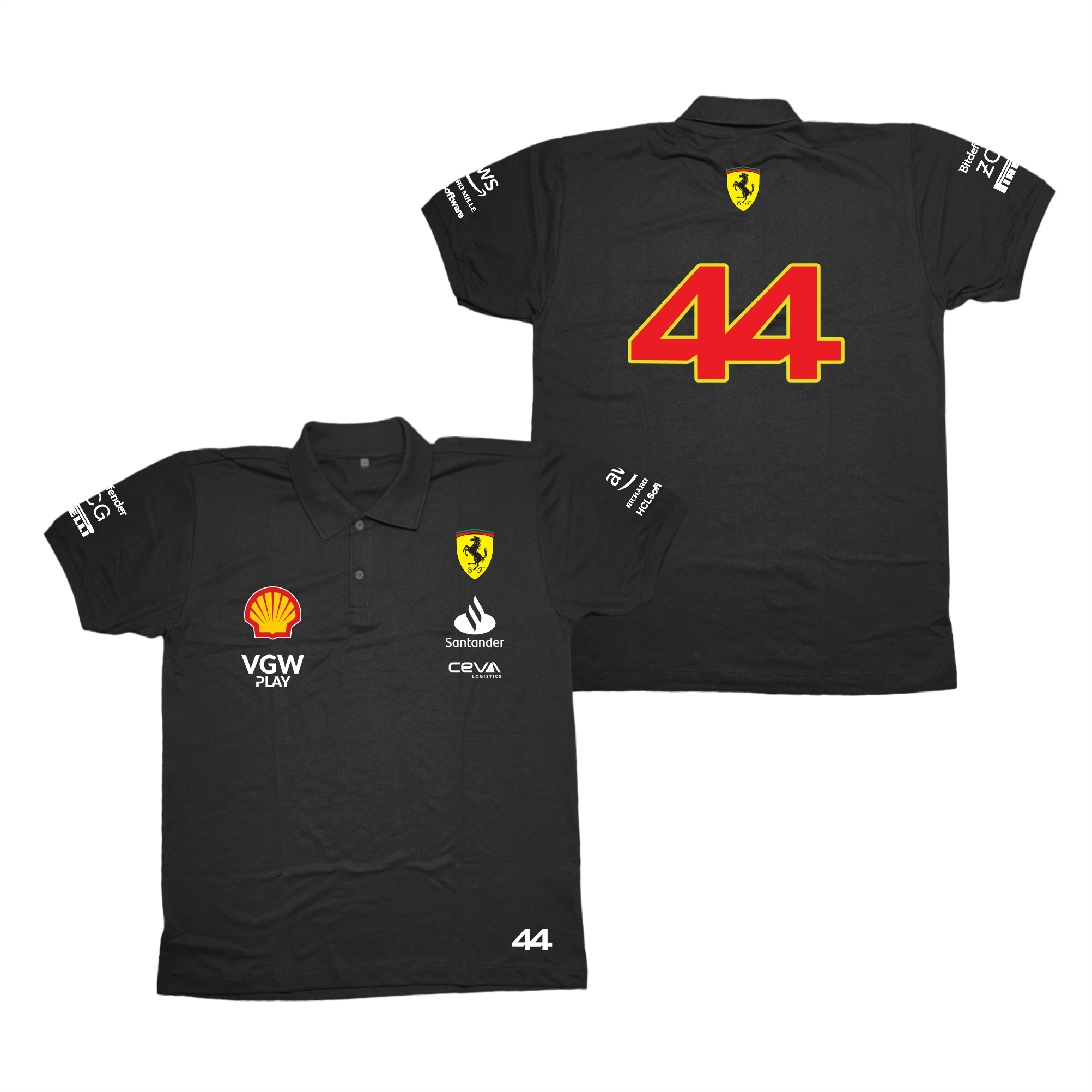 Camisa Polo Lewis Hamilton Ferrari 2024 Preta