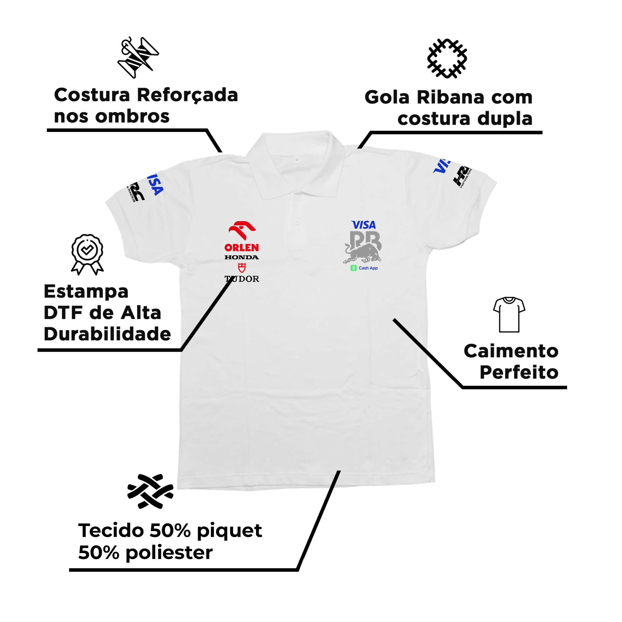 Camisa Polo Daniel Ricciardo Visa Racing Bulls Branca 2024