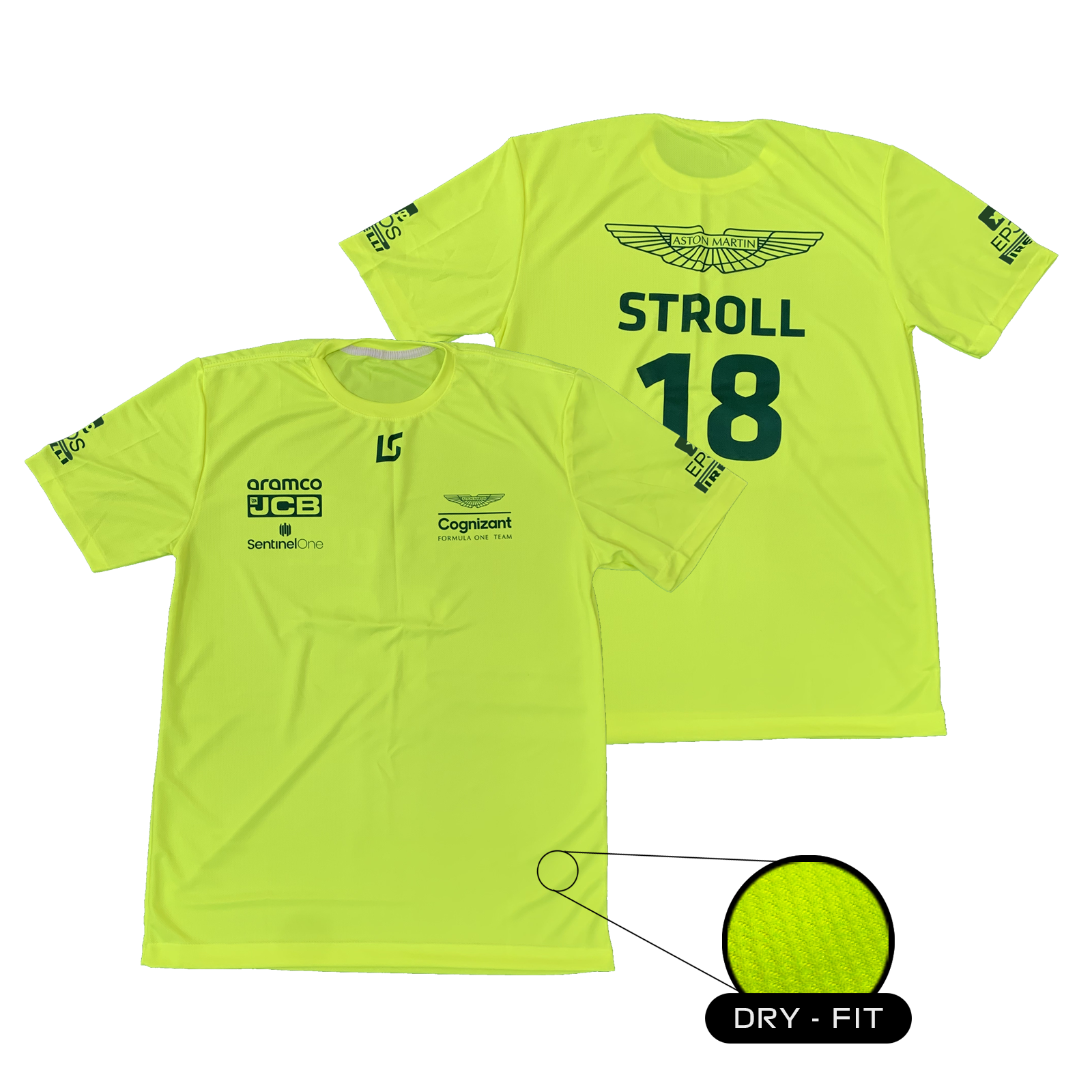 Camiseta DryFit Lance Stroll Aston Martin 2023 Verde Neon