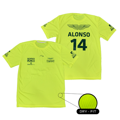 Camiseta DryFit Fernando Alonso Aston Martin 2023 Verde Neon